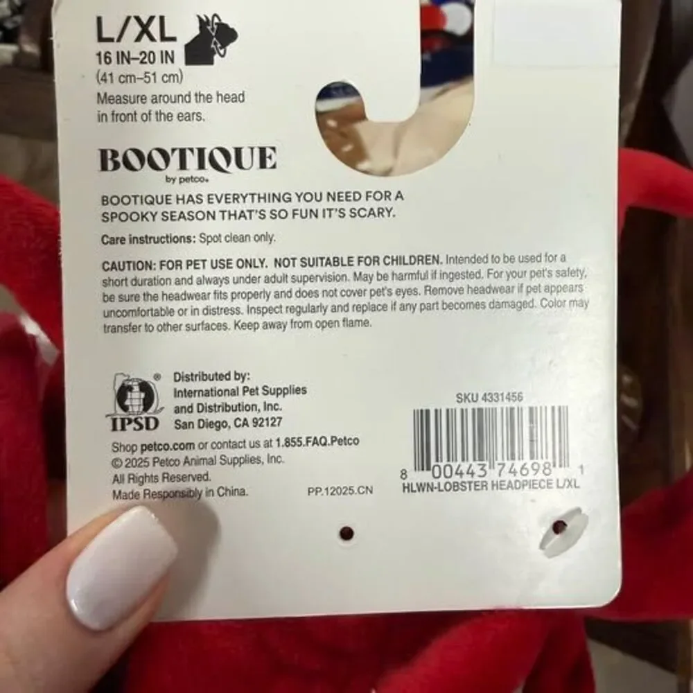 Bootique by Petco Lobster Pet Headpiece, Size L/XL